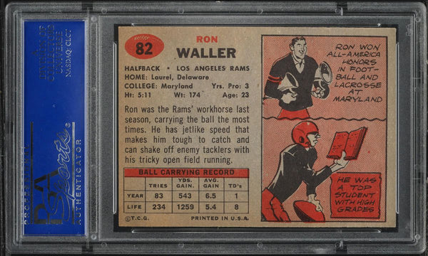1957 Topps FB Card # 82 Ron Waller Los Angeles Rams PSA 8 NM-MT (MGD2)