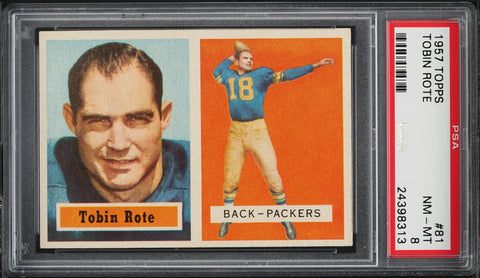 1957 Topps FB Card # 81 Tobin Rote Green Bay Packers HOF PSA 8 NM-MT (MGD2)