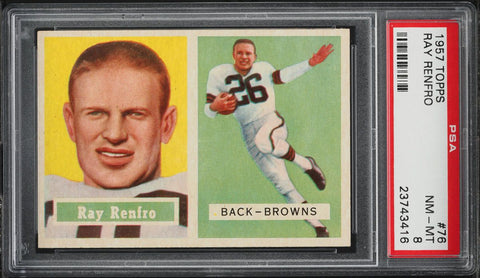 1957 Topps FB Card # 76 Ray Renfro Cleveland Browns PSA 8 NM-MT (MGD2)