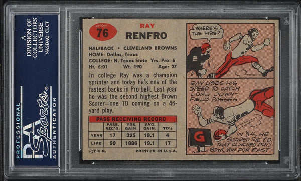 1957 Topps FB Card # 76 Ray Renfro Cleveland Browns PSA 8 NM-MT (MGD2)
