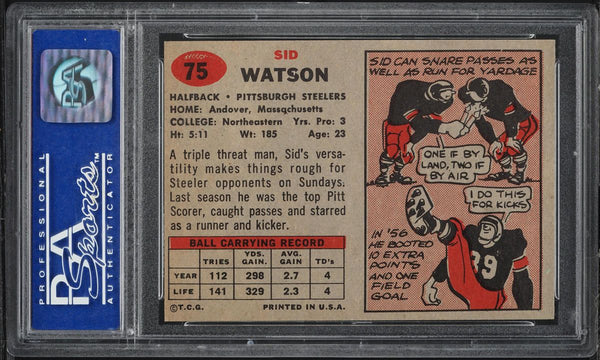 1957 Topps FB Card # 75 Sid Watson Pittsburgh Steelers HOF ROOKIE RC PSA 8 NM-MT (MGD2)
