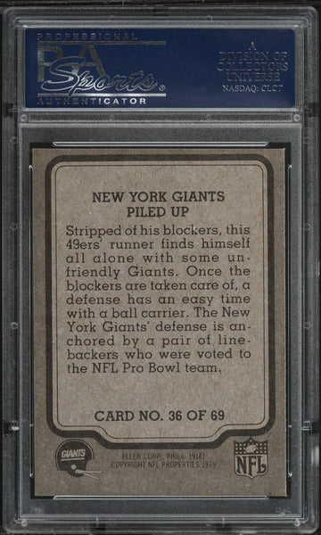 1979 Fleer Teams in Action FB Card # 36 New York Giants PILED UP PSA 9 MINT (MGD2)