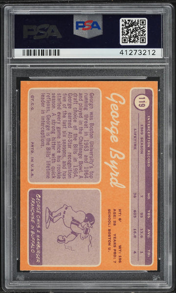 1970 Topps FB Card #119 George Byrd Buffalo Bills PSA 8 NM-MT (MGD2)