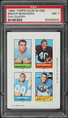1969 Topps FB Four in One Card NNO Bishop Banaszak Day Guidry PSA 7 NRMT (MGD2)