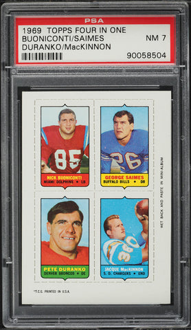 1969 Topps FB Card Four in One NNO Buoniconti Saimes Duranko MacKinnon PSA 7 (MGD2)