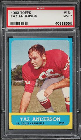 1963 Topps FB Card #151 Taz Anderson St. Louis Cardinals ROOKIE RC PSA 7 NRMT (MGD2)