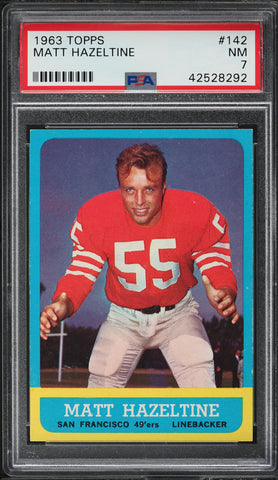 1963 Topps FB Card #142 Matt Hazeltine San Francisco 49ers HOF PSA 7 NRMT (MGD2)