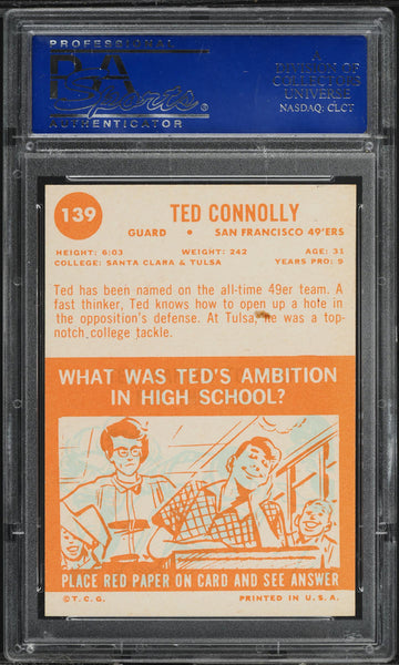 1963 Topps FB Card #139 Ted Connolly San Francisco 49ers ROOKIE RC PSA 7 NRMT (MGD2)