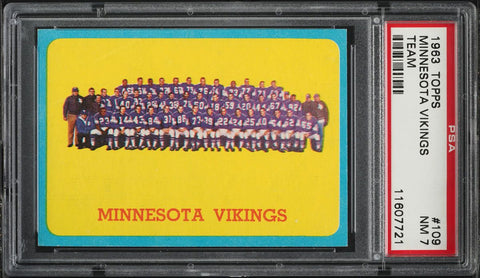 1963 Topps FB Card #109 Minnesota Vikings TEAM CARD PSA 7 NRMT (MGD2)