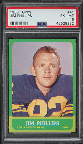 1963 Topps FB Card # 41 Jim Phillips Los Angeles Rams PSA 6 EXMT (MGD2)