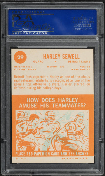 1963 Topps FB Card # 29 Harley Sewell Detroit Lions HOF PSA 6 EXMT (MGD2)