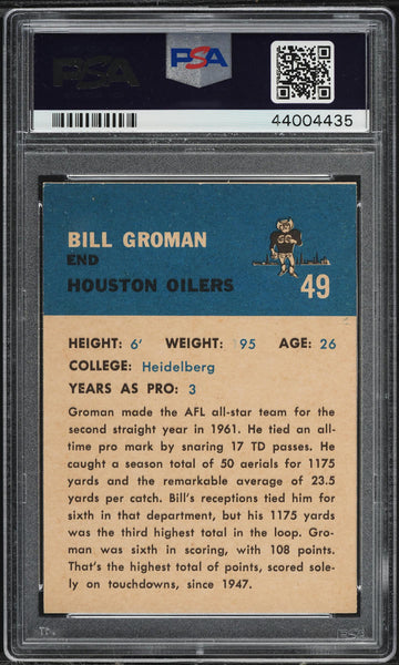 1962 Fleer FB Card # 49 Bill Groman Houston Oilers PSA 7 NRMT (MGD2)