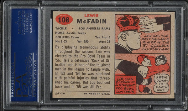 1957 Topps FB Card #108 Bud McFadin Los Angeles Rams ROOKIE RC HOF SP PSA 7 NRMT (MGD2)