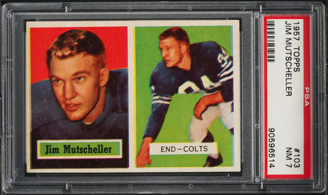 1957 Topps FB Card #103 Jim Mutscheller Baltimore Colts PSA 7 NRMT (MGD2)