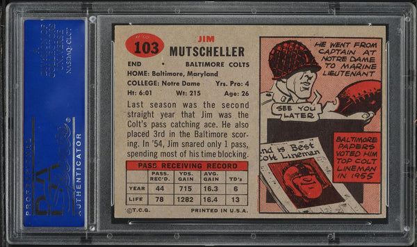 1957 Topps FB Card #103 Jim Mutscheller Baltimore Colts PSA 7 NRMT (MGD2)