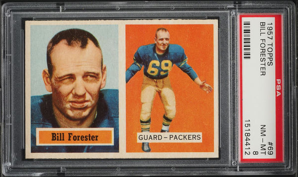 1957 Topps FB Card # 69 Bill Forester Green Bay Packers HOF PSA 8 NM-MT (MGD2)