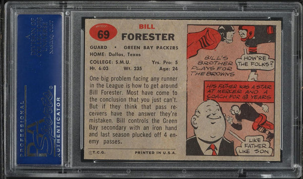 1957 Topps FB Card # 69 Bill Forester Green Bay Packers HOF PSA 8 NM-MT (MGD2)