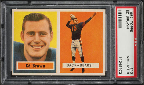 1957 Topps FB Card # 43 Ed Brown Chicago Bears PSA 8 NM-MT (MGD2)