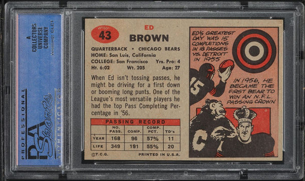 1957 Topps FB Card # 43 Ed Brown Chicago Bears PSA 8 NM-MT (MGD2)