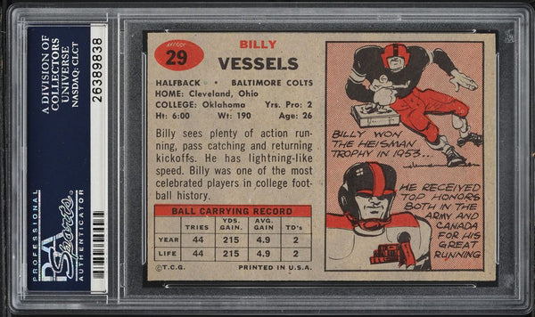 1957 Topps FB Card # 29 Billy Vessels Baltimore Colts HOF PSA 8 NM-MT (MGD2)