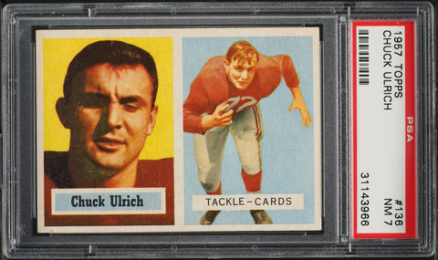 1957 Topps FB Card #136 Chuck Ulrich Chicago Cardinals SP PSA 7 NRMT (MGD2)