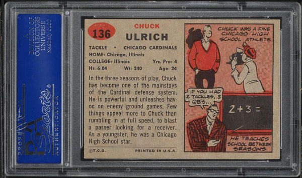 1957 Topps FB Card #136 Chuck Ulrich Chicago Cardinals SP PSA 7 NRMT (MGD2)