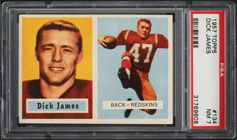 1957 Topps FB Card #134 Dick James Washington Redskins ROOKIE HOF SP PSA 7 NRMT (MGD2)
