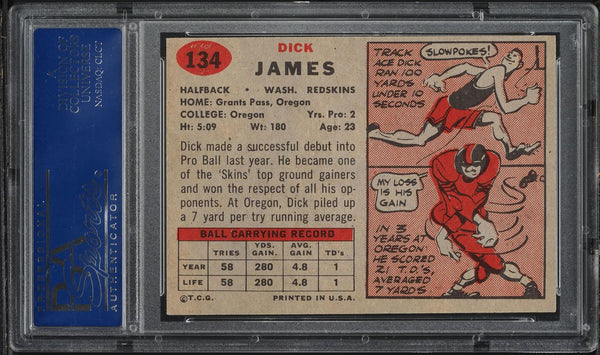 1957 Topps FB Card #134 Dick James Washington Redskins ROOKIE HOF SP PSA 7 NRMT (MGD2)