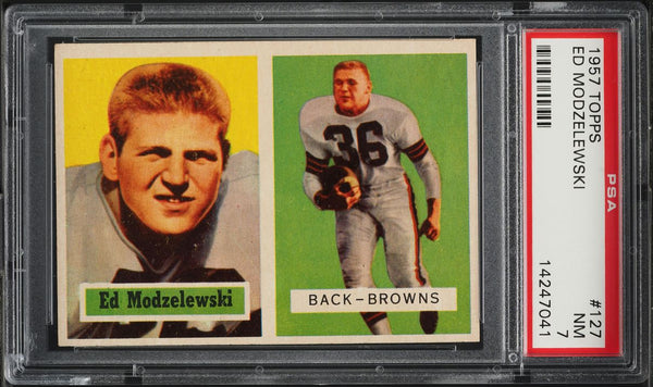 1957 Topps FB Card #127 Ed Modzelewski Cleveland Browns PSA 7 NRMT (MGD2)