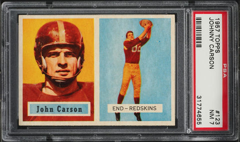 1957 Topps FB Card #123 Johnny Carson Washington Redskins SP PSA 7 NRMT (MGD2)