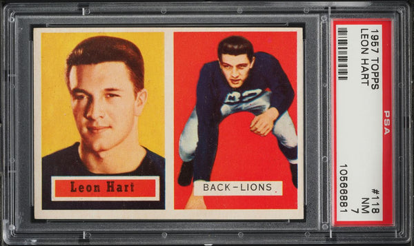 1957 Topps FB Card #118 Leon Hart Detroit Lions HOF SP PSA 7 NRMT (MGD2)