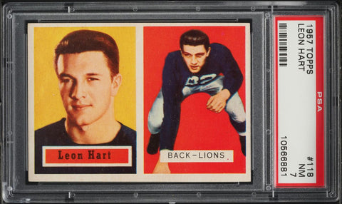 1957 Topps FB Card #118 Leon Hart Detroit Lions HOF SP PSA 7 NRMT (MGD2)