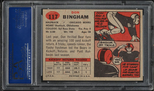 1957 Topps FB Card #117 Don Bingham Chicago Bears SP PSA 7 NRMT (MGD2)