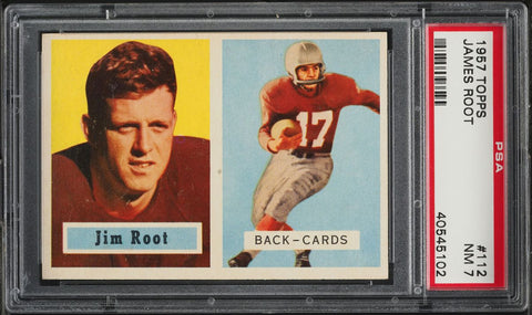 1957 Topps FB Card #112 James Root Chicago Cardinals ROOKIE RC SP PSA 7 NRMT (MGD2)