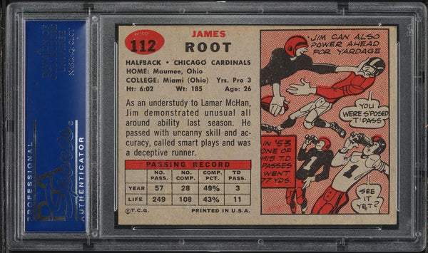 1957 Topps FB Card #112 James Root Chicago Cardinals ROOKIE RC SP PSA 7 NRMT (MGD2)