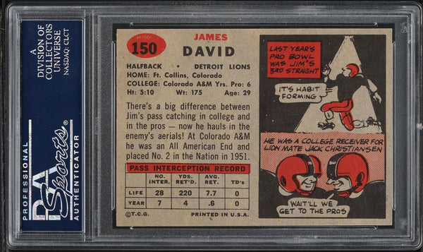 1957 Topps FB Card #150 Jim David Detroit Lions ROOKIE RC SP PSA 8 NM-MT (MGD2)