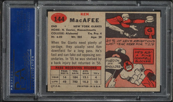 1957 Topps FB Card #144 Ken MacAfee New York Giants SP PSA 7 NRMT (MGD2)
