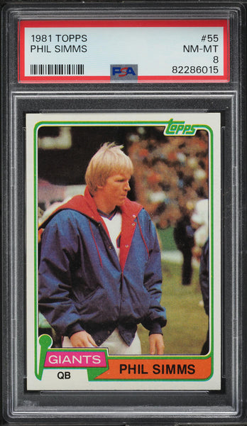 1981 Topps FB Card # 55 Phil Simms New York Giants PSA 8 NM-MT (MGD2)