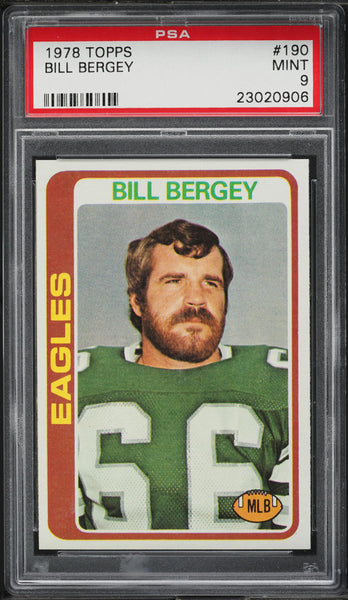 1978 Topps FB Card #190 Bill Bergey Philadelphia Eagles HOF PSA 9 MINT (MGD2)