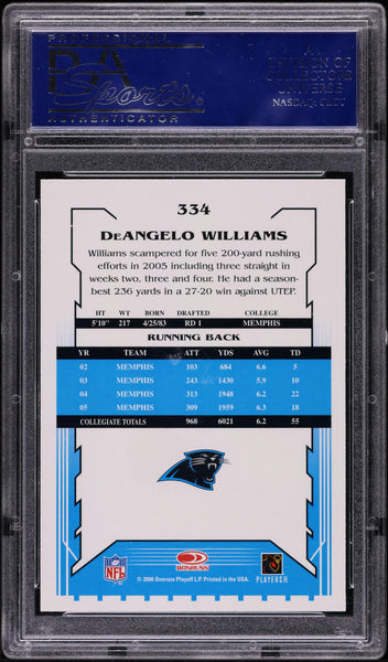 2006 Score FB Card #334 DeAngelo Williams Carolina Panthers HOF ROOKIE RC PSA 10 (MGD2)