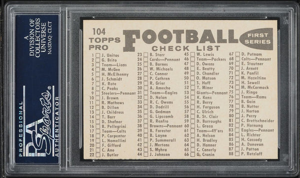 1959 Topps FB Card #104 Chicago Bears TEAM CARD CHECKLIST BACK #104 PSA 9 MINT (MGD2)
