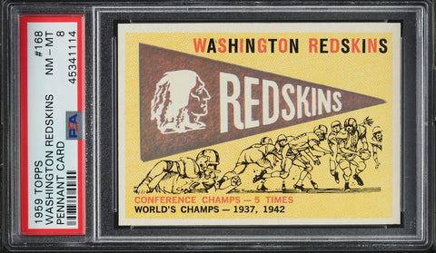 1959 Topps FB Card #168 Washington Redskins PENNANT CARD PSA 8 NM-MT (MGD2)