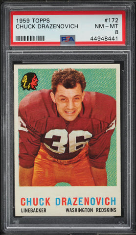 1959 Topps FB Card #172 Chuck Drazenovich Washington Redskins PSA 8 NM-MT (MGD2)