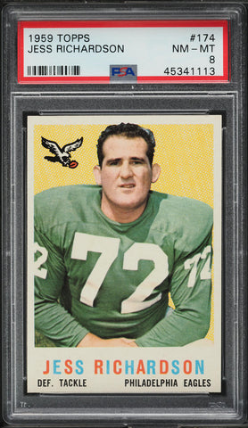 1959 Topps FB Card #174 Jess Richardson Eagles ROOKIE RC PSA 8 NM-MT (MGD2)