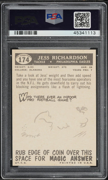 1959 Topps FB Card #174 Jess Richardson Eagles ROOKIE RC PSA 8 NM-MT (MGD2)