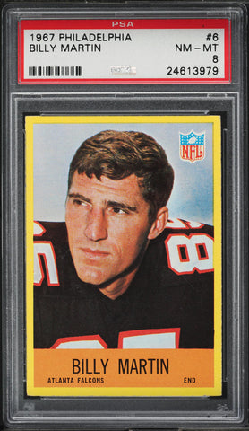 1967 Philadelphia FB Card # 6 Billy Martin Atlanta Falcons ROOKIE RC PSA 8 NM-MT (MGD2)