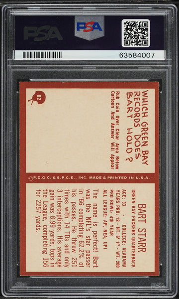 1967 Philadelphia FB Card # 82 Bart Starr Green Bay Packers HOF PSA 7 NRMT (MGD2)