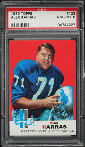 1969 Topps FB Card #123 Alex Karras Detroit Lions HOF PSA 8 NM-MT (MGD2)