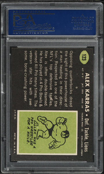 1969 Topps FB Card #123 Alex Karras Detroit Lions HOF PSA 8 NM-MT (MGD2)