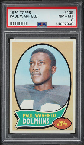 1970 Topps FB Card #135 Paul Warfield Miami Dolphins HOF PSA 8 NM-MT (MGD2)